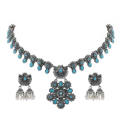 Jwellmart Oxidized Indian German Silver Oxidised Choker Necklace