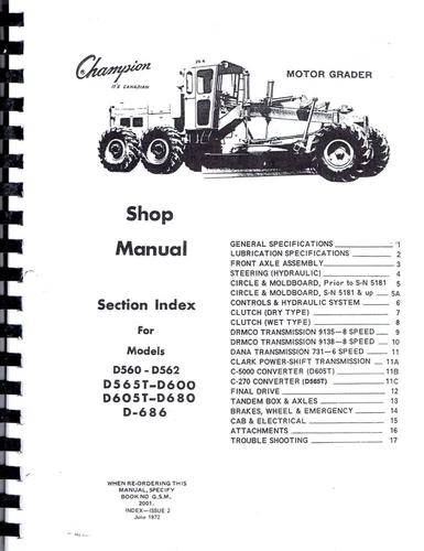DRMCO DOMINION CHAMPION GRADER many manuals, 500 600 series D562 on CD DISC