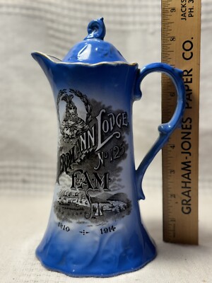 ANTIQUE 1914 HERMANN LODGE # 125 Masonic Temple Teapot Trenton NJ EUC *