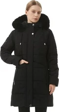 Moerdeng Women's Long Fleece Lined Parka Puffer Coat Faux Fur Hood Sz S NWT