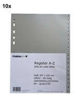 10er Sparpack Register A4 A-Z 20-tlg. PP grau Buchstaben 120my A - Z Kunststoff