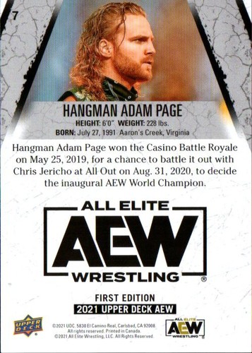 Upper Deck AEW Wrestling 2021 - Gold Parallel #7 Hangman Adam Page - Imagen 2 de 2