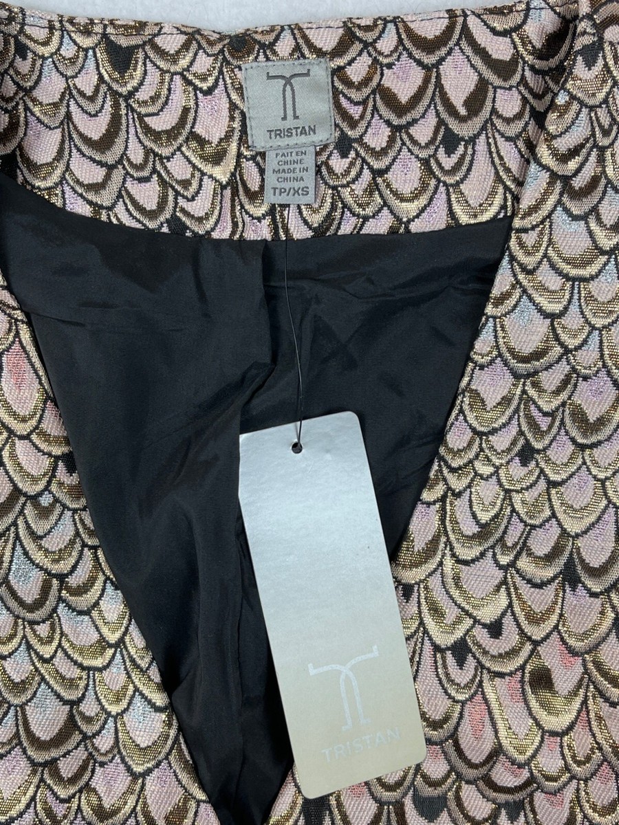 Vintage 90s Tristan Women's Pink Sparkly Metallic Gold Scale Design Vest XS - NW View 2