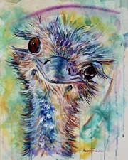 ORIGINAL Mixed Media FINE ART Painting Silly Ostrich Bird Wall Room Decor