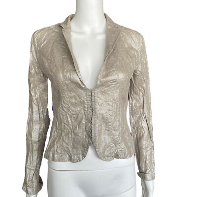 Y2K Max & Co. Womens Silver Linen Notch Collared Beautiful Blazer Jacket Size 8