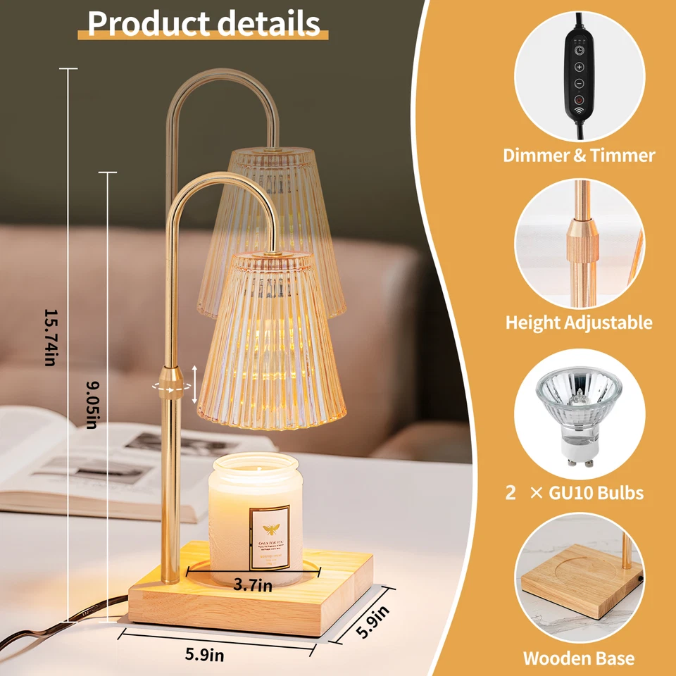 Candle Warmer Lamp, Adjustable Glass Lamp Candle Warmer with Timer Dimmable - Image 2 of 4