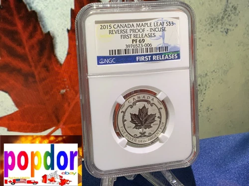 2015 🇨🇦 Canada Maple Leaf $3 Fine Silver Incuse Reverse Proof 1/4 OZ NGC PF 69