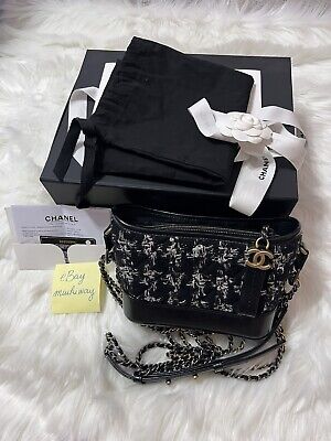 NEW Without Tag Chanel Gabrielle Small Hobo Bag Tweed Calfskin Black &  Silver 