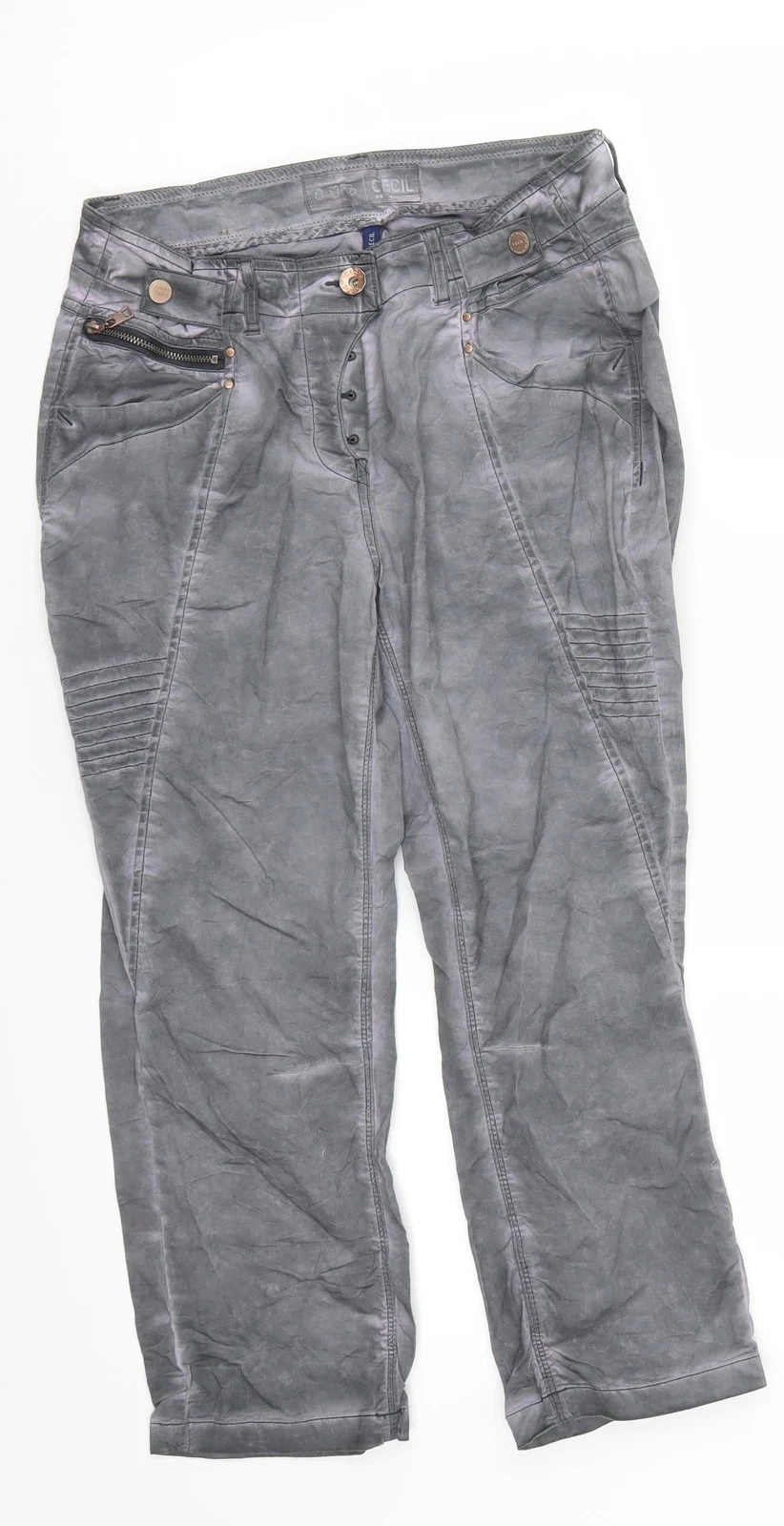 Cecil Womens Grey Cotton Blend Cropped Trousers Size W26 L21