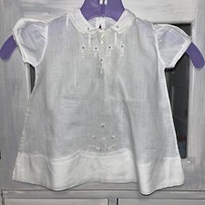 Infant Baby Dress White w/ blue embroidery 0-6mo. Vintage