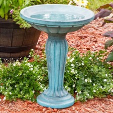Grecian Concrete Bird Bath for Outside, 20” H, Patina Green by Sunnydaze