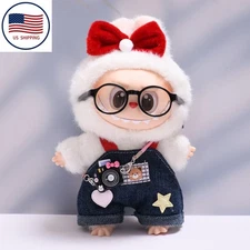 Doll Clothes for Lufufu Fashion Denim Overalls + Red Bow + Camera Set No Glasses