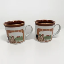 Vintage Coffee Mug Set Hen Farmhouse Rustic Rooster Design Country Decor