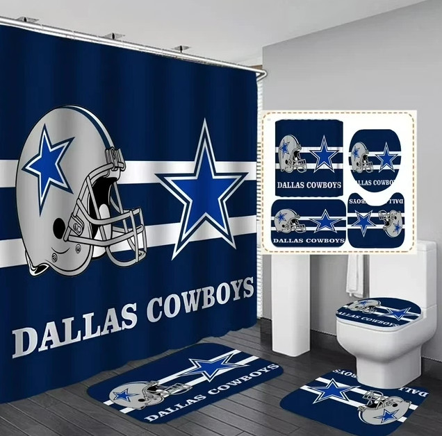 4PCS Sports Shower Curtain Set American Football Bathroom set