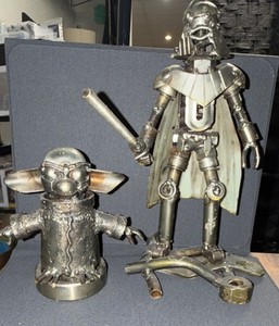 Star Wars Darth Vader & Grogu Made from Recycled Metal Machine Parts