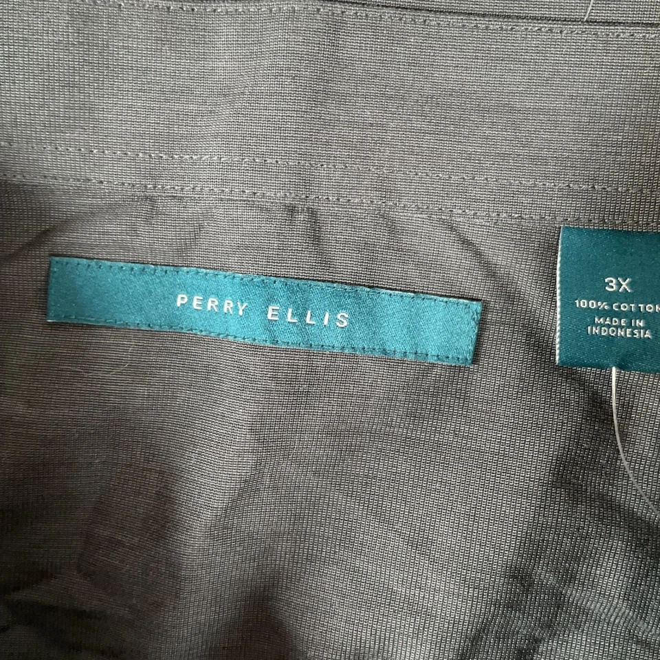 Camisa de vestir Perry Ellis para hombre 3X gris 100 % algodón manga larga nueva con etiquetas Foto 3 de 4