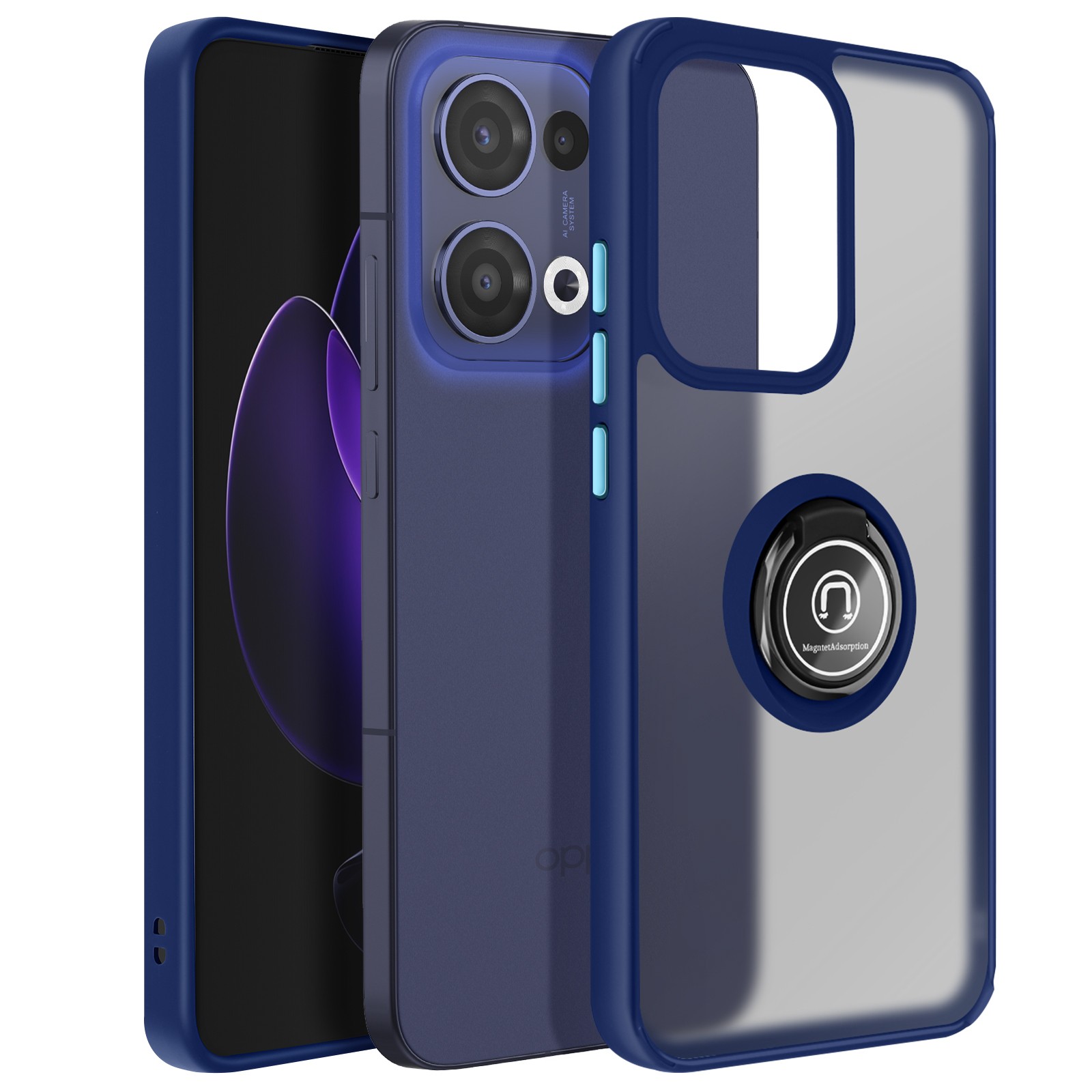 Coque Oppo Reno 13 Avizar translucide bleu nuit avec bague