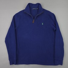 Polo Ralph Lauren Sweater Mens Small Blue 1/4 Zip Mock Neck Cotton Knit Pullover