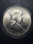 1960-D Uncirculated/BU Silver Franklin Half Dollar in capsule