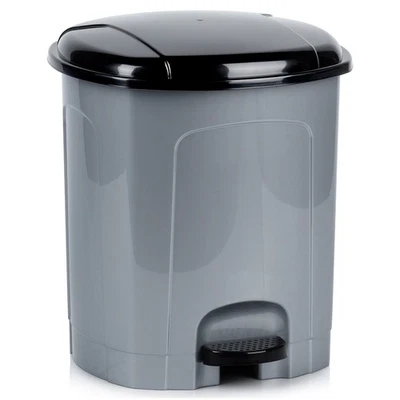 Poubelle à Pédale Plastique 11,5L avec Couvercle Gris Cuisine Salle de Bain - Photo 1/4