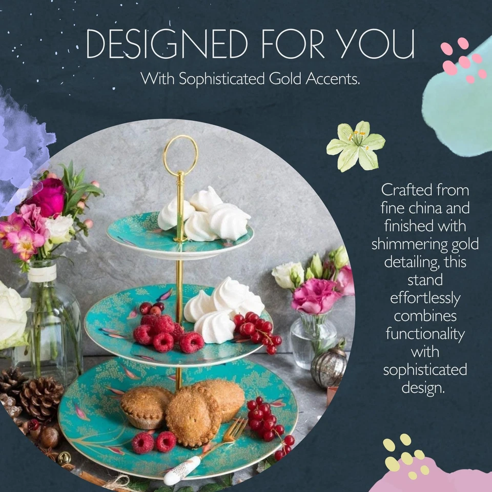 Sara Miller Chelsea 3 Tier Cake Stand - Fine China with Gold Detailing - 10.5... - Image 4 of 4