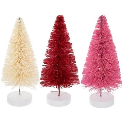 Set of 3 Bottle Brush Trees, Valentine Colors, 5 1/2'' T, NIB