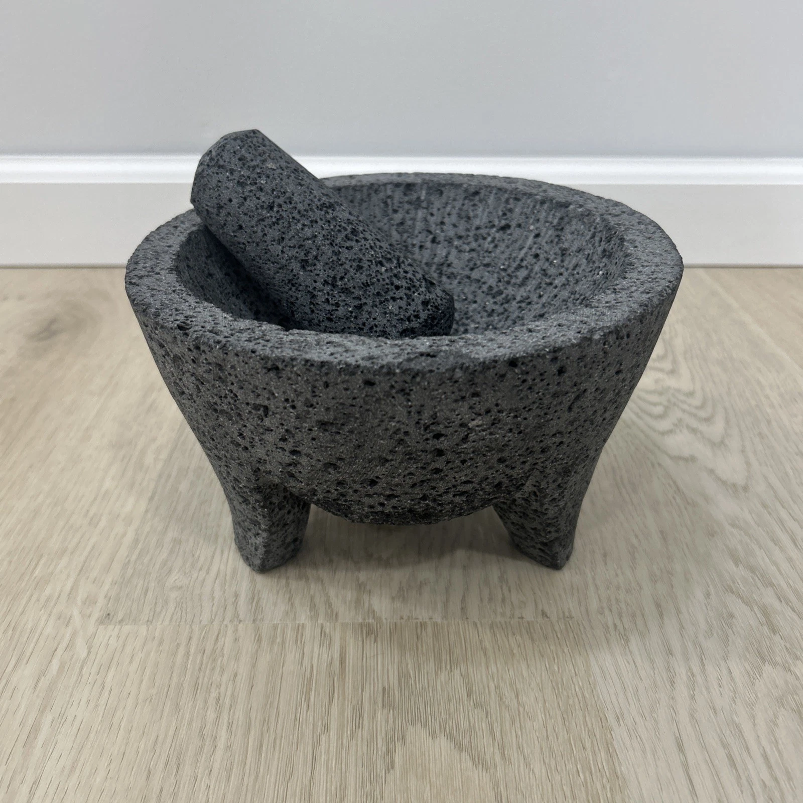 Traditional Mexican Molcajete Mortar & Pestle Lava Stone Rock Handmade 8” x 5”