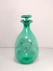 Vintage Blenko Glass 49 Three Sided Pinched Green Decanter w/ Stopper  10.5" MCM