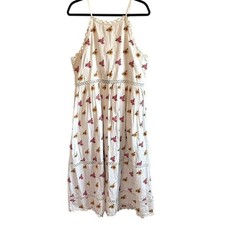 NEW Farm Rio Mixed Cross Stitch Embroidered Flowers Midi Dress Off White Size L