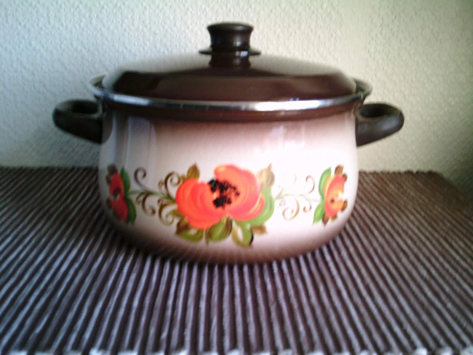 AMAZING - HUGE - 1970's ENAMELED LIDDED SAUCEPAN / STOCK POT - TWIN HANDLES