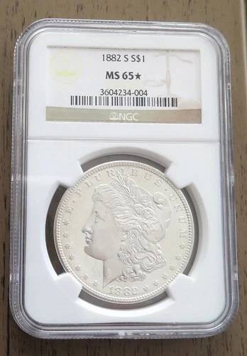 1882 S - Morgan Silver Dollar - MS65* -NGC -Blast White - VGC