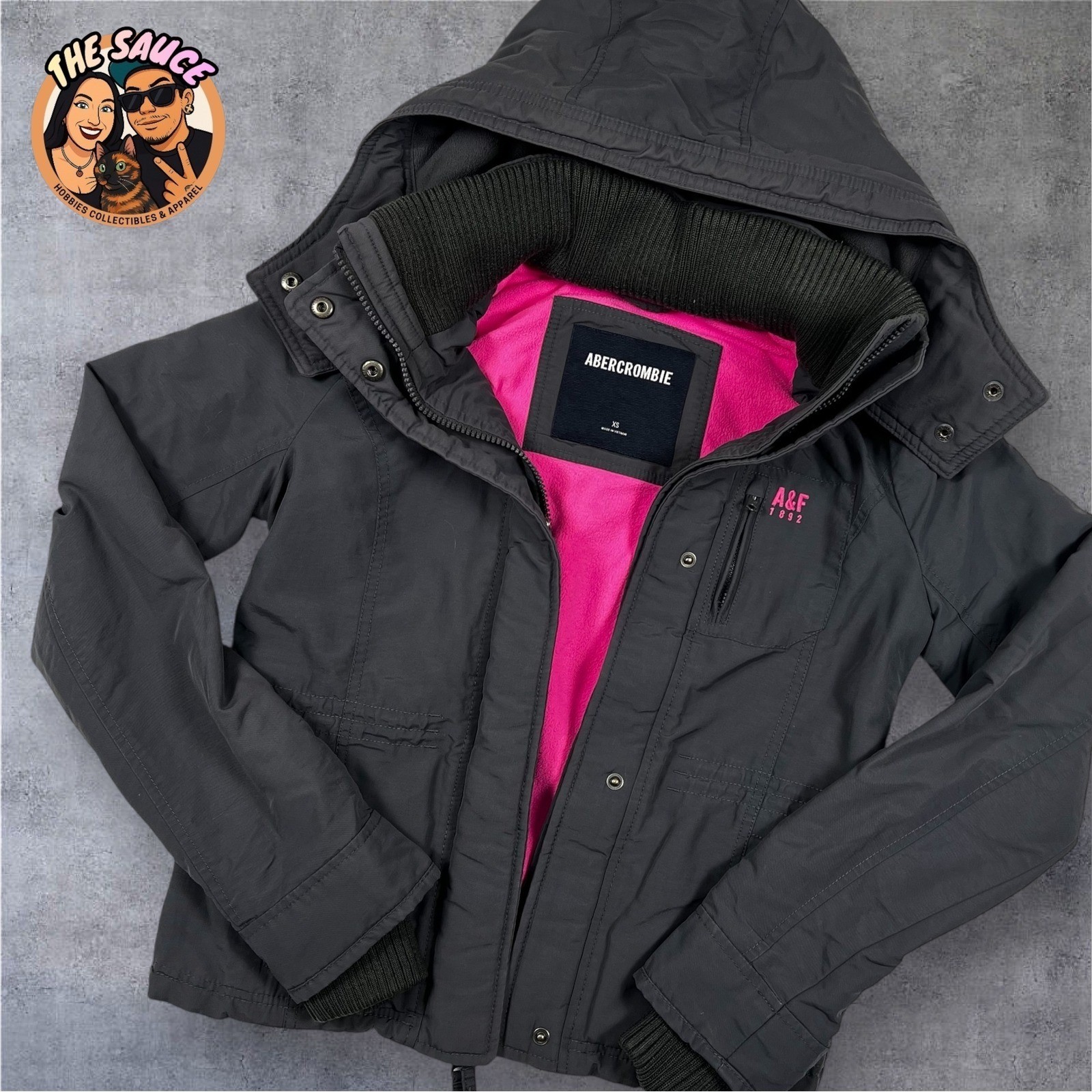 Abercrombie Coat Womens XS Grey Pink Bella Swan Twilight Hooded Fleece Jacket image 2