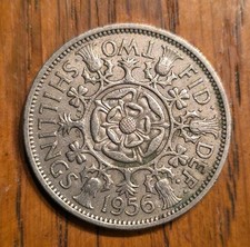 1956 United Kingdom Two Shillings Queen Elizabeth II Central Tudor 28.5mm coin