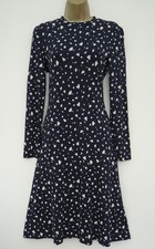 M&S NAVY WHITE HEART PRINT JERSEY LONG SLEEVE TEA DRESS SIZE 10 L