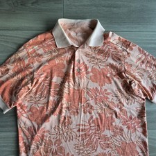 Tommy Bahama Polo Shirt Mens Medium Coral Floral Hawaiian Tropical Pima All Over