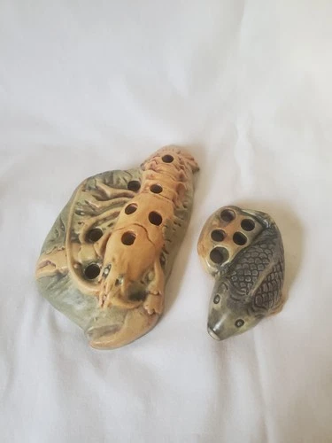 Weller Pottery Muskota Lobster & Fish Flower Frogs (As Is )