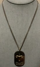 Dolce&Gabbana D&G "I Heart D&G" Dogtag Pendant Necklace in Silver and Gold (18")