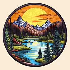 Mountain Skyline Patch Iron-on Applique Nature Badge Seek Adventure Forest