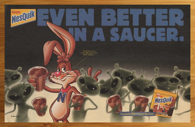 1999 Nestle NesQuik Print Ad/Poster Chocolate Aliens Bunny 90s Kid