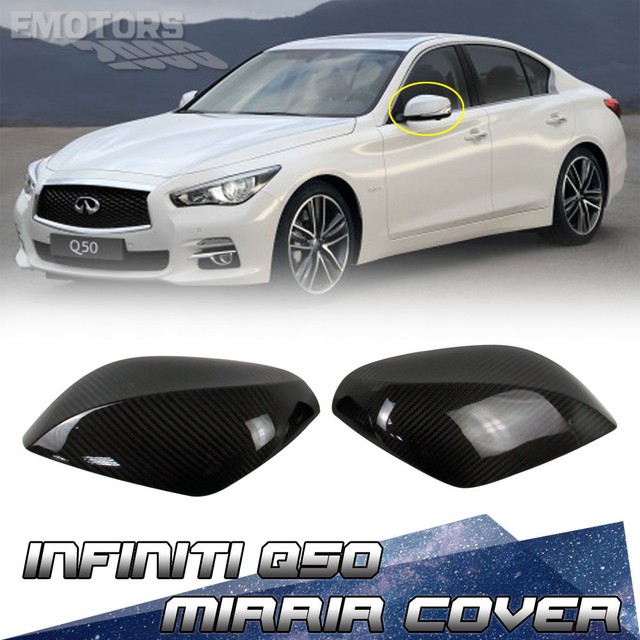 1420 Fit For INFINITI Q50 Sedan Side Mirror Cover Trim Pair Dry Carbon