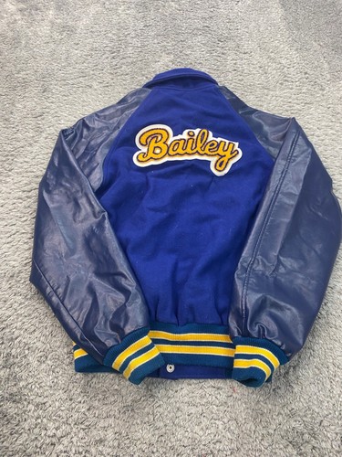 Power Varsity Jacket Girls Youth Y-XL Blue Wool Nylon Embroidered Letterman - Picture 2 of 10