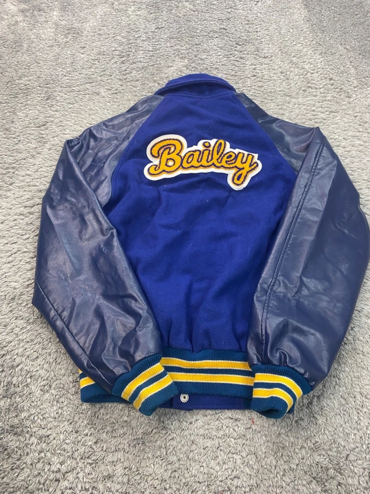 Chaqueta Universitaria Power Niñas Jóvenes Y-XL Azul Lana Nylon Bordado Letterman Foto 2 de 4