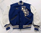 VTG Y2K Leather Wool Letterman Varsity Jacket Medium Patches State Champs Blue