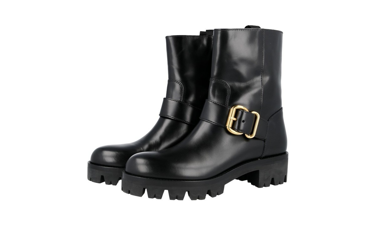 AUTH LUXURY PRADA HALF-BOOT SHOES 1U935H BLACK LEATHER NEW  display picture 3