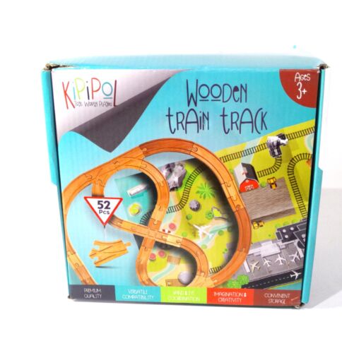 Kipipol Wooden Train Tracks Set - 52 Pieces + Bonus Railroad Map Free Ship