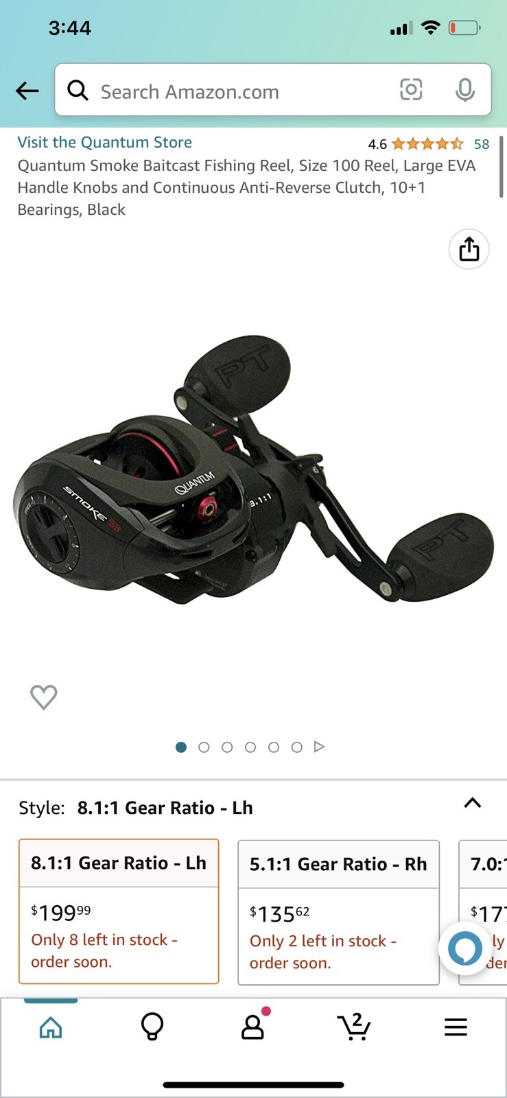 Quantum Smoke Baitcast Fishing Reel, Size 100 Reel, Large EVA Handle Knobs an...