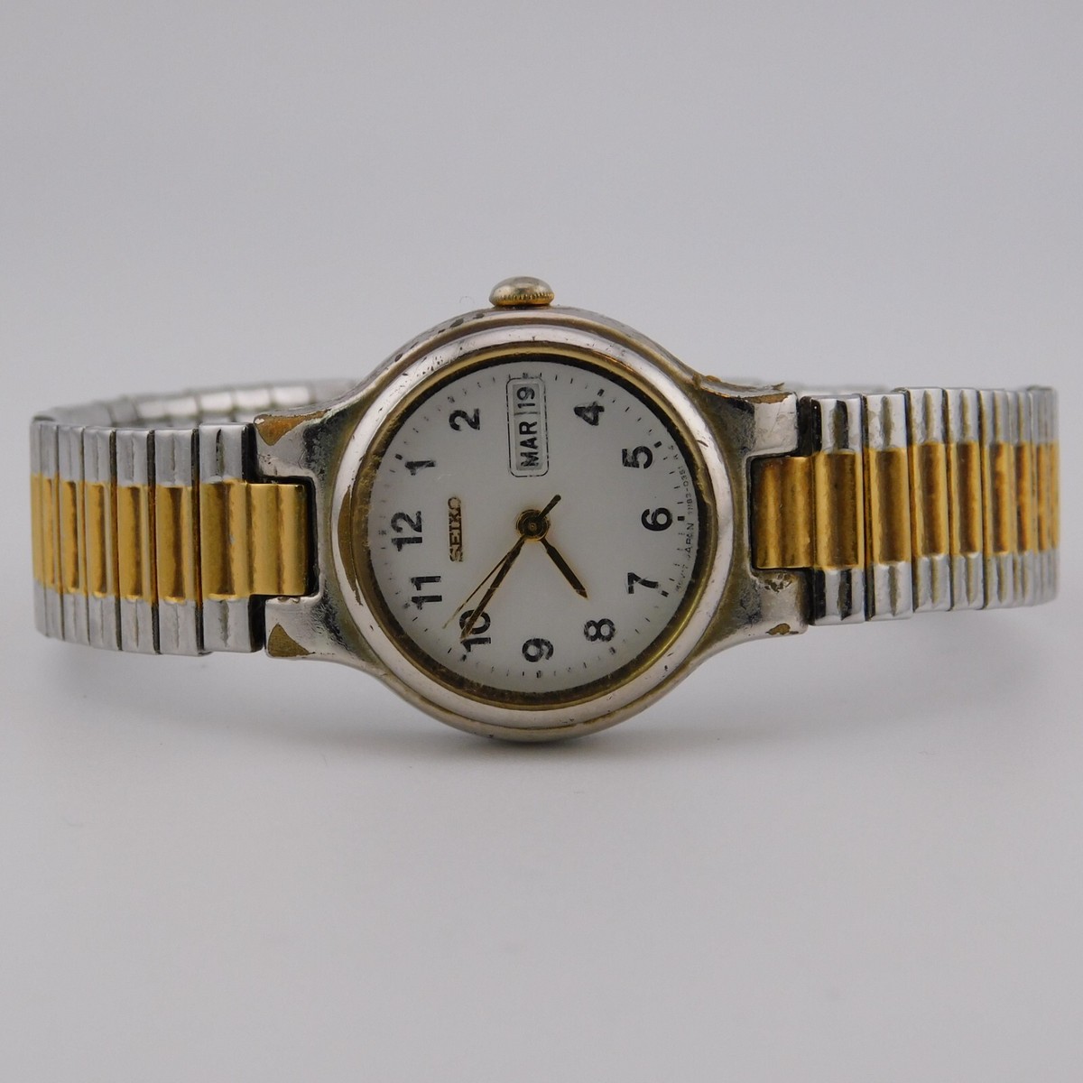 SEIKO 7N83-0131 Two Tone Quartz Analog Women's Watch Sz. 6 1/2