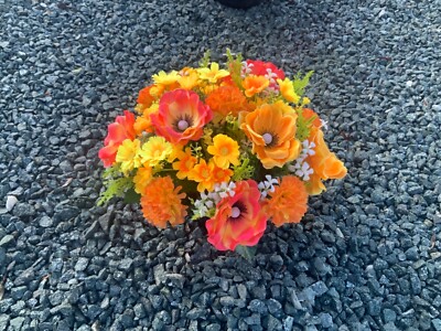  künstliche orange Anemone Blumengesteck im Grab/Denkmal/Cremtopf 
