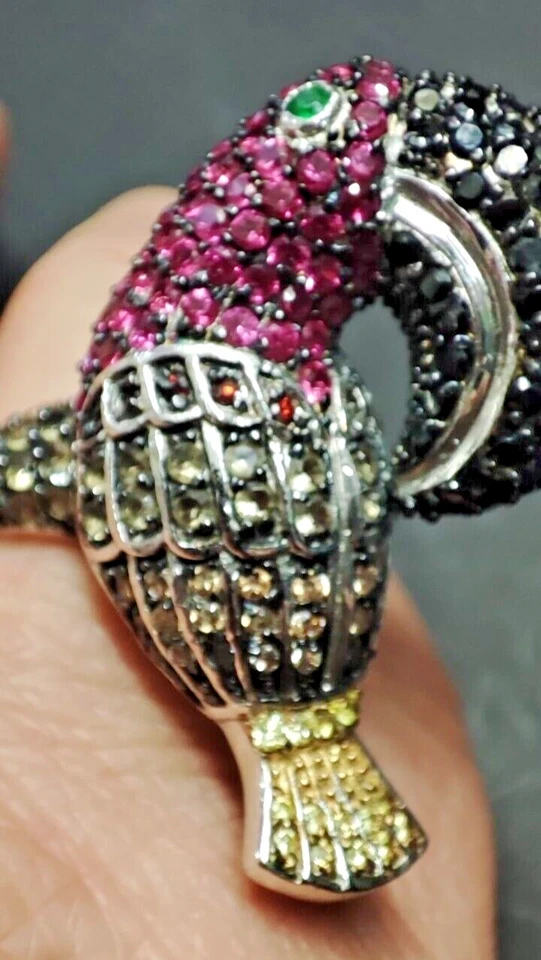 ARGENTO 925 pappagallo con zirconi multicolor anello donna misura 19 - Immagine 4 di 4