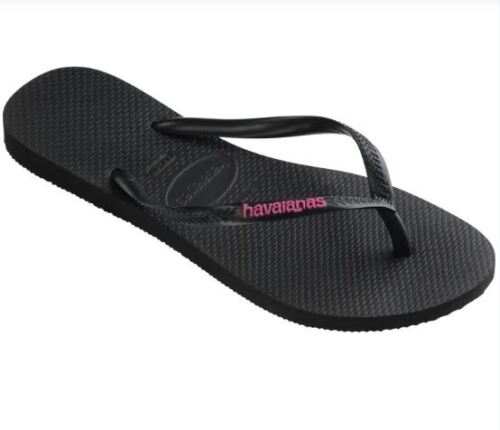 NEW Havaianas Women's Slim Logo Pop Up Flip Flops, Black/Pink (Size 11-12) - Picture 1 of 8